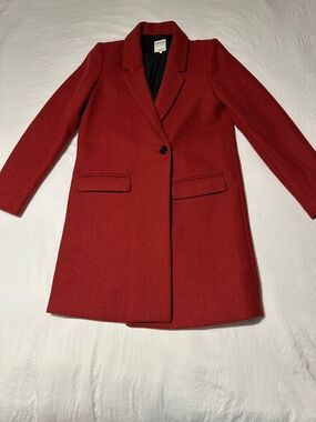 Zara Brick Red Single-Button Wool Pea Coat
